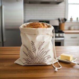 Farmhouse Wheat Bread Bag, Reusable Muslin Bread Storage, Cotton Bread Bag